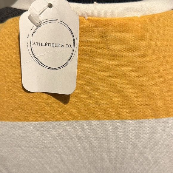 BiBi stripe sleeveless off shoulder/keyhole shoulder tie hem long tank. NWT. Sm - Picture 6 of 8